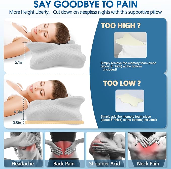 Memory Foam Pillow, Cervical Pillow for Neck and Shoulder Pain Relief, Ergonomic Contour Bed Pillow, Soft for Side Sleep Stomach Sleeping and Back Sleeper