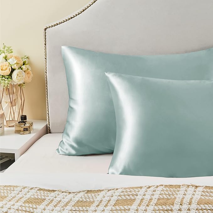 BEDELITE Satin Pillowcase for Hair and Skin, Super Soft Similar to Silk Pillow Cases 4 Pack with Envelope Closure, Cooling Pillowcases for Women Men (20"x40" King Size, Haze Blue)