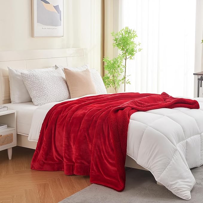 SOCHOW Sherpa Fleece Throw Blanket, Double-Sided Super Soft Luxurious Plush Blanket Throw Size, Classic Red, 50x60 inches