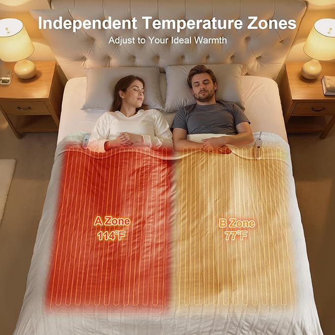Electric Blanket Queen Size Dual Control - Washable Heated Blanket Queen with 5 Heat Settings, 10 Hrs Auto Off, ETL Certified, Flannel Sherpa Heating Blankets 84" x 90" White