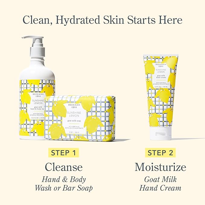 Beekman 1802 Sunshine Lemon Hand Cream - Scented - 3.4 fl oz - Nourishes, Hydrates & Repairs - With Goat Milk, Shea Butter & Glycerin - Non-Greasy - No Irritation - Good for Sensitive Skin