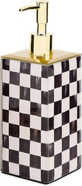 MACKENZIE-CHILDS Glass Soap Pump, Liquid Soap Dispenser, Black-and-White Courtly Check