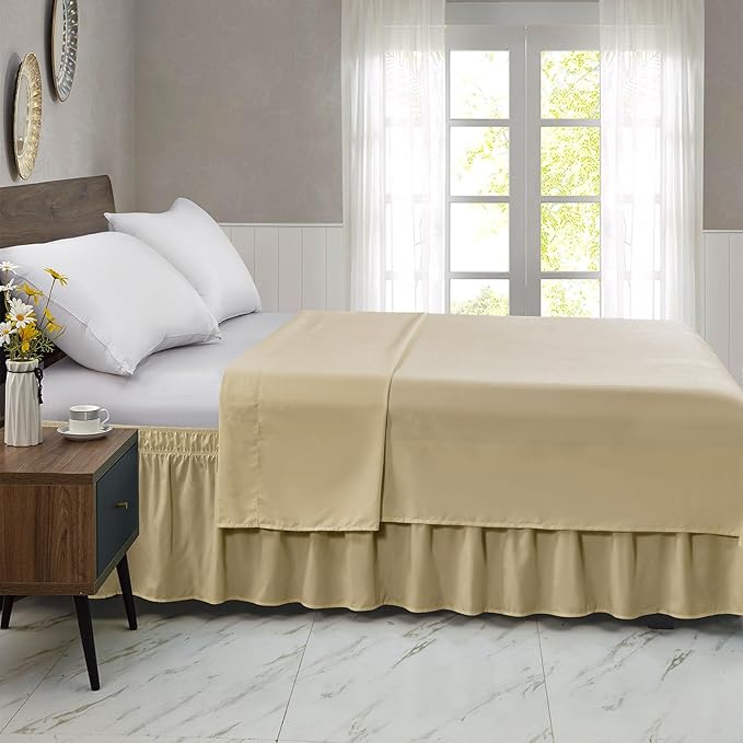 FreshCulture King Bed Skirt, Dust Ruffle for King Size Bed, Easy Fit with 18-Inch Tailored Drop, Elastic Wrap Around Bed Skirt King Size, Hotel Quality Bed Skirts for Adjustable Bed (Beige)