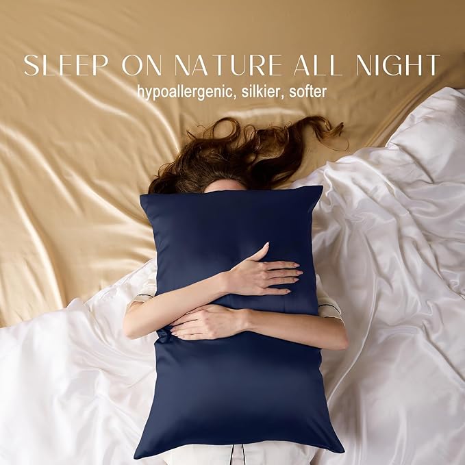 ZIMASILK 100% Pure Mulberry Silk Pillowcase for Hair and Skin Health,Soft and Smooth,Both Sides Premium Grade 6A Silk,600 Thread Count,with Hidden Zipper,1pc(Standard 20''x26'',Navy Blue)