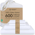Threadmill 100% Cotton Sheets for Queen Size Bed - 600 Thread Count Queen Bed Sheets Set with 16” Deep Pocket - Sateen Weave 4-Piece Bedding Set with Cooling Effect, White