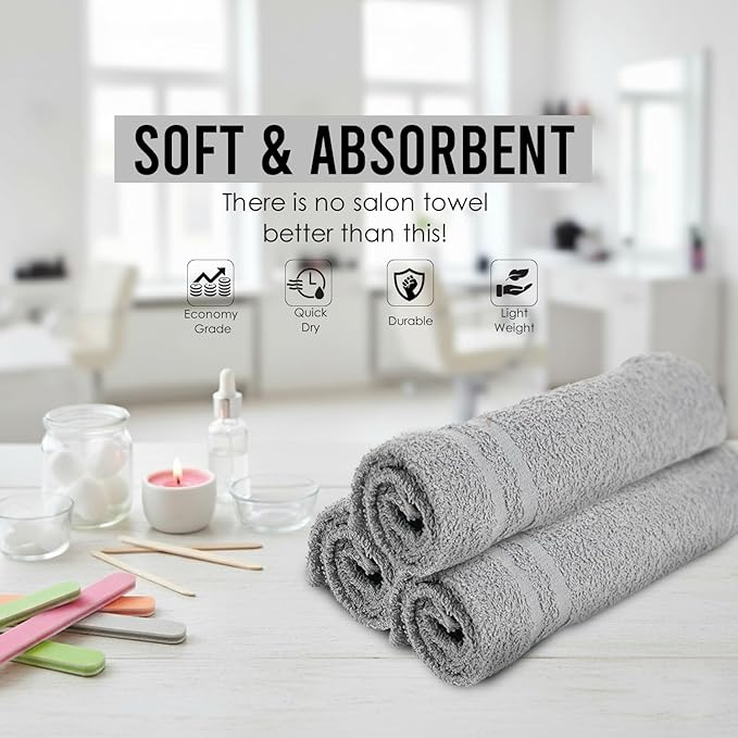 Hand Towels (Pack of 24) Grey Economy Salon Towels - 100% Cotton Spa Towel – 16 x 27 Inches Highly Absorbable, Facial, Gym, Hair Towels Face Towels Bulk