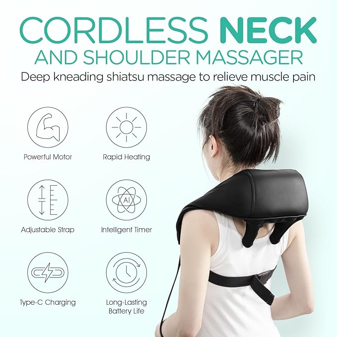 VOYOR-HEALTH Neck Massager with Heat, Electric Shiatsu Shoulder Massager for Pain Relief, Cordless Deep Tissue 4D Kneading Massage for Neck, Traps, Back and Leg, Gifts for Men Women Dad Mom PJ101
