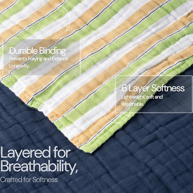 Salt Earth 100% Cotton Muslin Blanket, Gauze Blanket 55"X75" Twin, 6 Layered for Couch, Bed, Living Room, Home, Lightweight & All Season Blankets & Throws, Easy wash, Skin Friendly (Dress Blue/Print)