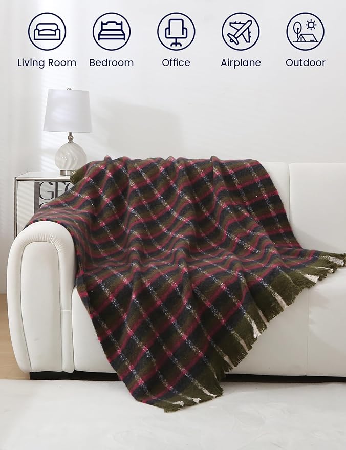 ZonLi Christmas Plaid Throw Blanket, Christmas Decorative Plaid Blankets,Vintage Throws with Tassel for Couch, Bed, Sofa, Chair, Outdoor, Cozy Warm Lightweight Farmhouse Blankets,50" x 60"
