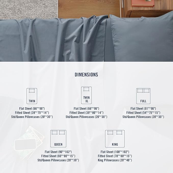 IZOD 100% Egyptian Cotton Sheets Set Full Size, Cotton Percale Crisp Sheet Set 4Pc, Lightweight & Deep Pocket fits Upto 17", Long-Staple Soft Combed, Hotel Style Luxury Bedding Sheet - Blue Slate