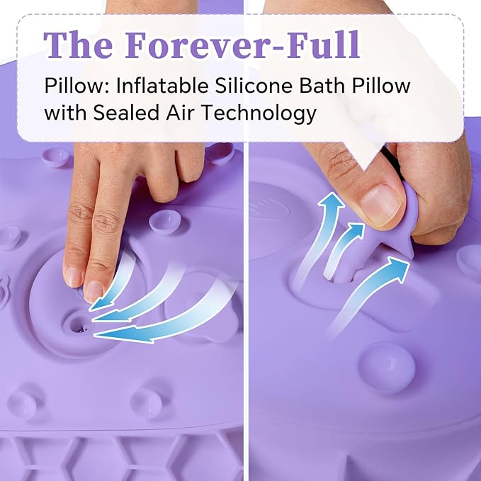 Silicone Bath Pillow for Tub Adults, 4D Air-Cushion Bathtub Pillow for Head Neck and Back Support, Non-Slip Suction Cups, Quick-Drying Waterproof Spa Pillow, Easy to Clean & Store