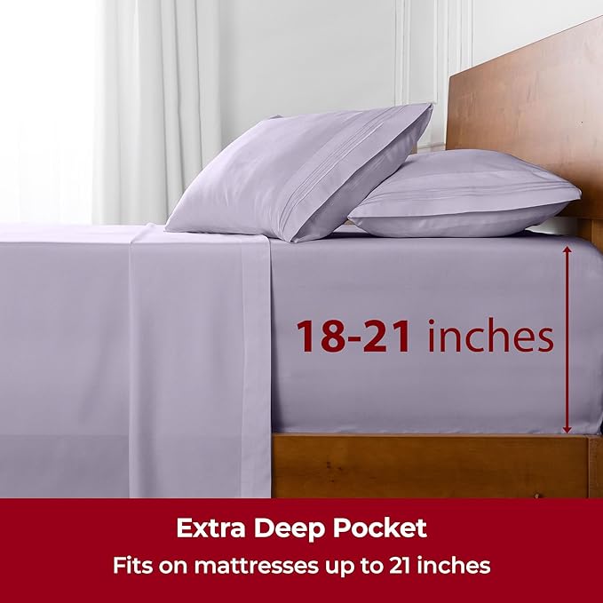 Mellanni Extra Deep Queen Sheets - 4 PC Iconic Collection Bedding - Hotel Luxury, Ultra Soft, Cooling Bed Sheets - Wrinkle, Fade, Stain Resistant (Queen, Lavender)