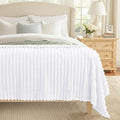 decorUhome Christmas Soft Fleece White Blanket King Size for Bed, Cozy Fluffy Plush Flannel Large Striped Throws for Couch Sofa, Lightweight Decorative Fuzzy Blanket for Woman, 108x90 Inches