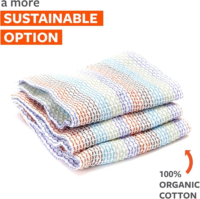 Full Circle Tidy 100% Organic Cotton Dish Cloths, Set of 3, Multicolored