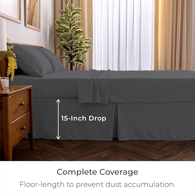 Mellanni Bed Skirt King Size - Bed Skirting - 15-Inch Tailored Drop Pleated Dust Ruffle - Hotel Luxury Bedding - Wrinkle, Fade, Stain Resistant - 1 Bedskirt (King, Gray)
