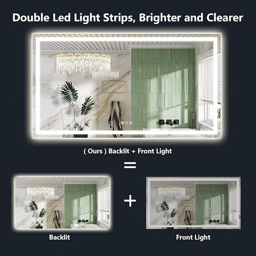 66x36 Inch LED Bathroom Mirror with Lights Front and Backlit Lighted Vanity Mirror for Bathroom Wall with 3 Colors Dimmable Anti-Fog Memory Shatter-Proof IP54 Waterproof Horizontal/Vertical