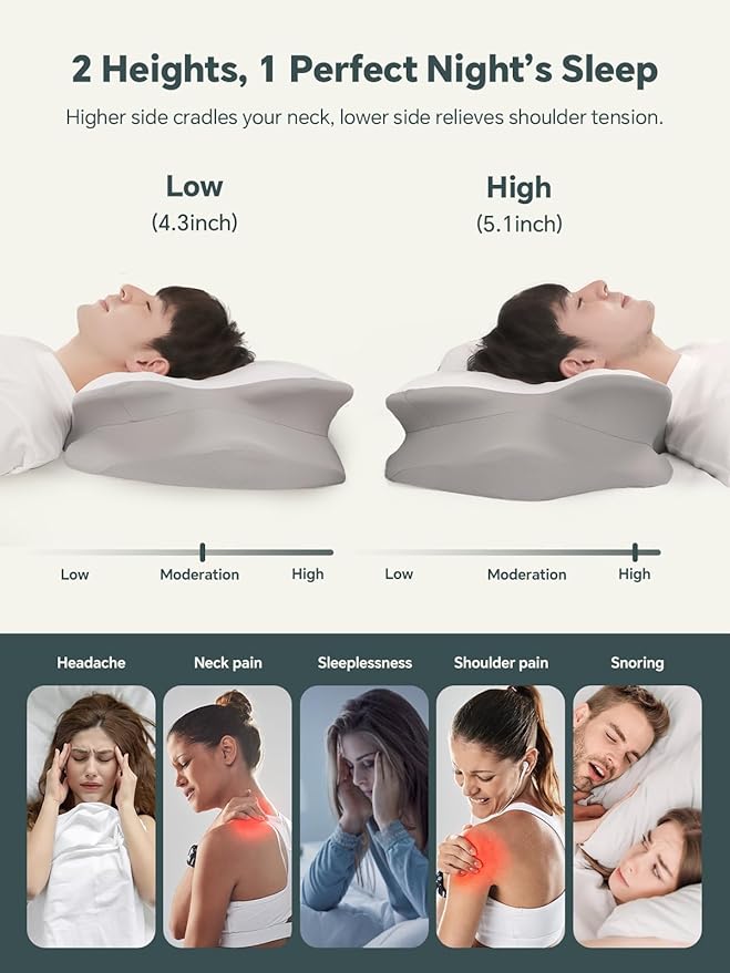 Cervical Neck Pillow for Sleeping, Ergonomic Side Sleeper Pillows for Adults, Cooling Neck Support Pillow for Neck and Shoulder Pain Relief (1 Pack)