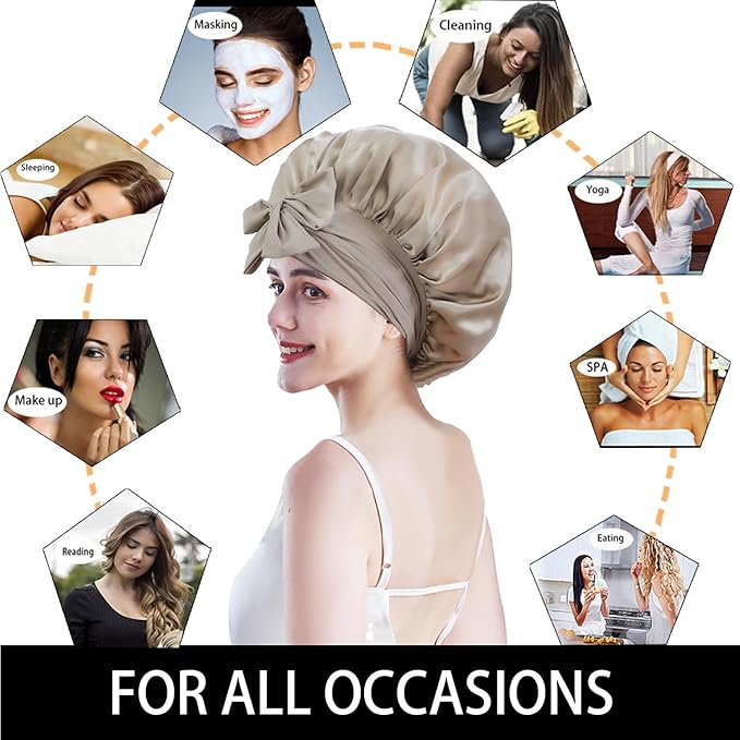 Cocheng Mulberry Silk Bonnet for Sleeping Long Silk Bonnet for Curly Hair Braids Cap for Women Silk Cap with Tie Band