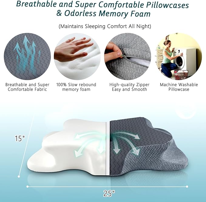 Cervical Pillow for Neck Pain Relief, Memory Foam Pillow, Ergonomic Contour Bed Pillow, Soft for Side Sleep Stomach Sleeping and Back Sleepers
