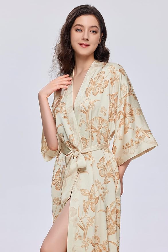 PRODESIGN Kimono Robe for Women - Long Satin Sleepwear Silky Kimono Cover-Up Nightgown Japanese Bathrobe Loungewear Blouse