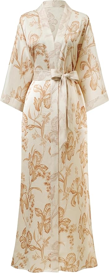 PRODESIGN Kimono Robe for Women - Long Satin Sleepwear Silky Kimono Cover-Up Nightgown Japanese Bathrobe Loungewear Blouse