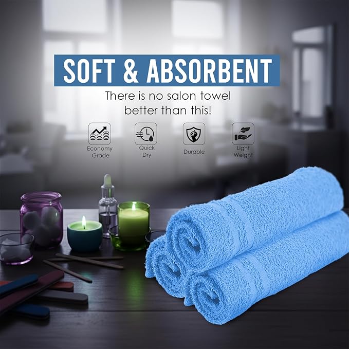 100% Cotton Salon Towel Set of 24|400 GSM|Soft Hand Towel|Bulk Hand |Cotton Salon Towels|Ideal for Spa Gym Bathroom Hotel|Absorbent||Not Bleach Proof|Quick Dry|Hand Towel 16 x 27 in|Blue