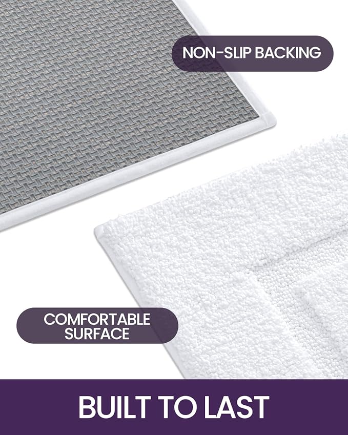 DEXI Bathroom Rugs Set 2 Piece 32x20, Washable Non Slip Bath Mat for Shower Floor, Absorbent Quick Dry Bathmat with Rubber Backing, Ultra Soft Plush Carpet for Tub, White