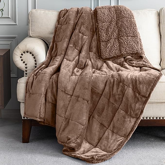 Uttermara Weighted Blanket Queen Size 20lbs 60x80 inches, Cozy Sherpa Weighted Blankets with Soft Plush Fleece, Warm Sherpa Thick Heavy Blanket Great for Sleep and Calming, Brown