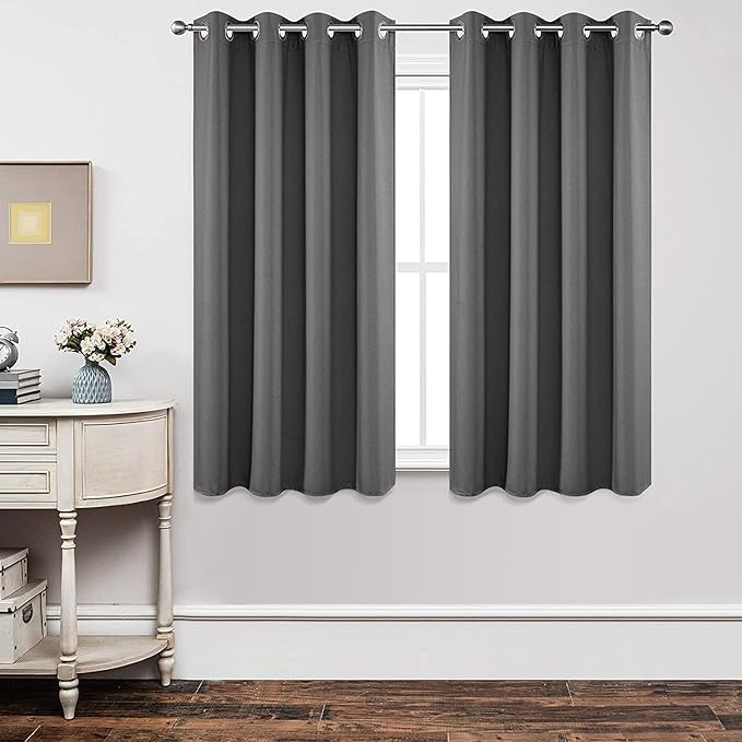 Joydeco Blackout Curtains 54 Inch Length 2 Panels Set, Thermal Insulated Long Curtains& Drapes 2 Burg, Room Darkening Grommet Drapes for Living Room Bedroom Window (W52 x L54 Inch, Light Grey)