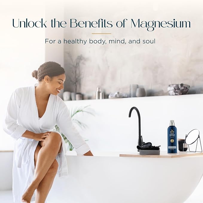 Ocean Magnesium Bath Soak Infused with Lavender Oil to Hydrate, Soothe and Moisturize Skin, Relax and Replenish Muscles, Highly Concentrated Pure Magnesium Salts, 500mL