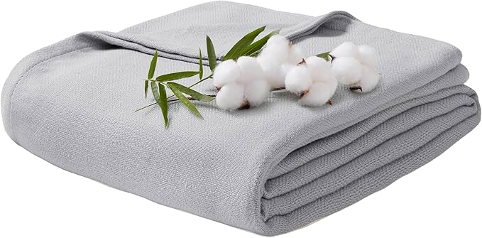 Twin Size Blanket, 70% Rayon (Derived from Bamboo) and 30% Cotton, Lightweight Jacquard Weave, Breathable and Soft Summer Blanket for Bed or Couch, 66” x 90”, Grey