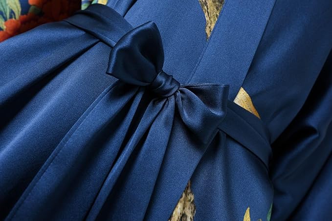 Women's Silk Kimono Robe Long Bathrobe Nightgown 100% Mulberry Silk for Women - Classic Floral Pattern