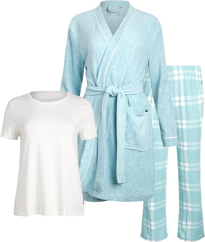 Eddie Bauer Women’s Pajama Set – 3 Piece Sleepwear Set - Bathrobe, T-Shirt, and Lounge Pants Set for Women (S-XXL)