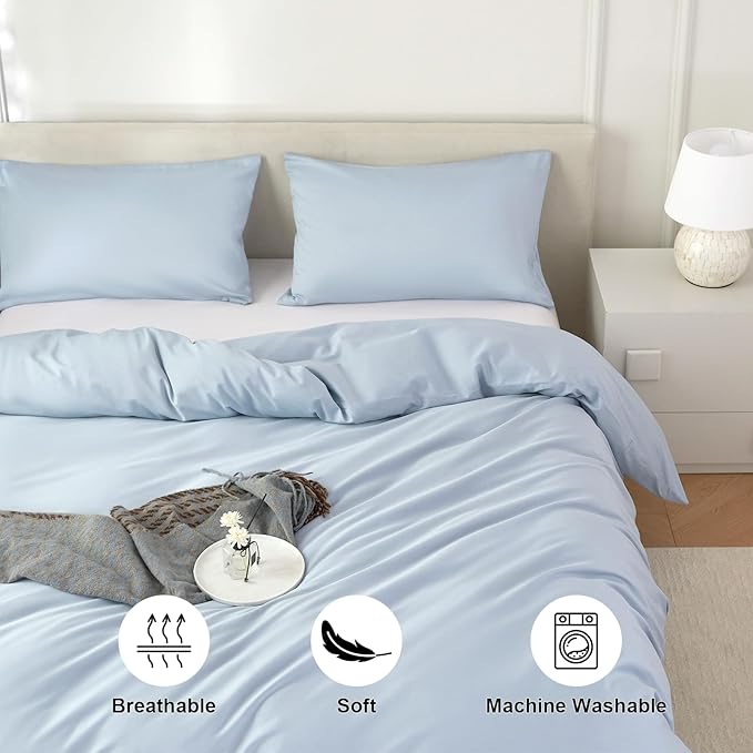 Duvet Cover King,100% Egyptian Cotton Duvet Cover Set,1600 Thread Count Feel Super Soft Comfortable Chic Lightweight 3 PCs Home Bedding Set (Light Blue,104''x90'')
