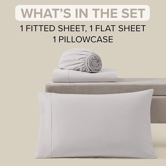 UGG Twin XL Sheet Set 3-Piece Luxury Cooling Sheets Deep Pockets Premium Bedding with 1 Pillow Sham Machine Washable, for Dorm Essentials & College Bedding, Twin XL, Stone Grey (Hedi)