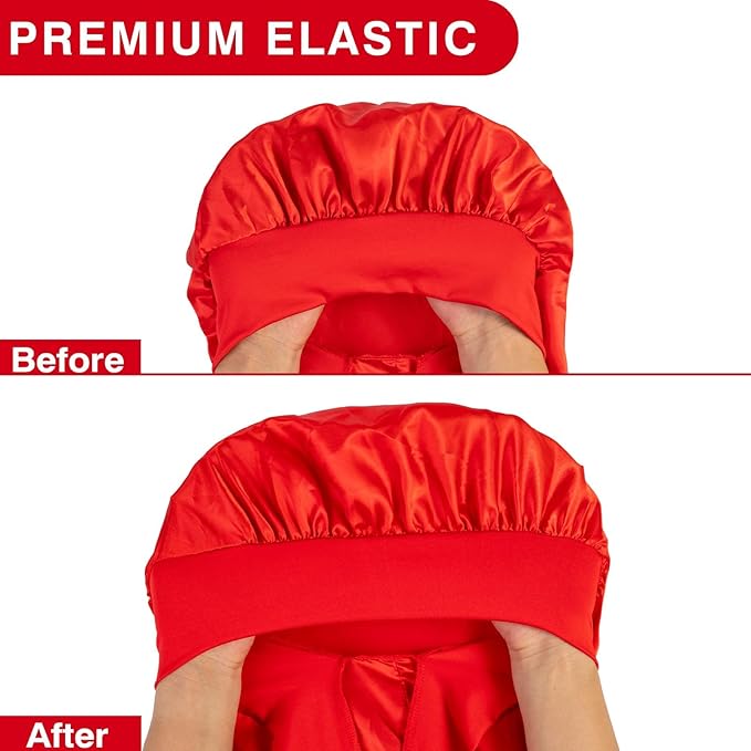 3Pcs Bonnets for Black Women Braid Bonnet, Large Long Satin Bonnet for Braids Sleeping, Black Women Satin Silk Bonnet (3Pcs-Black & Brown & Red)