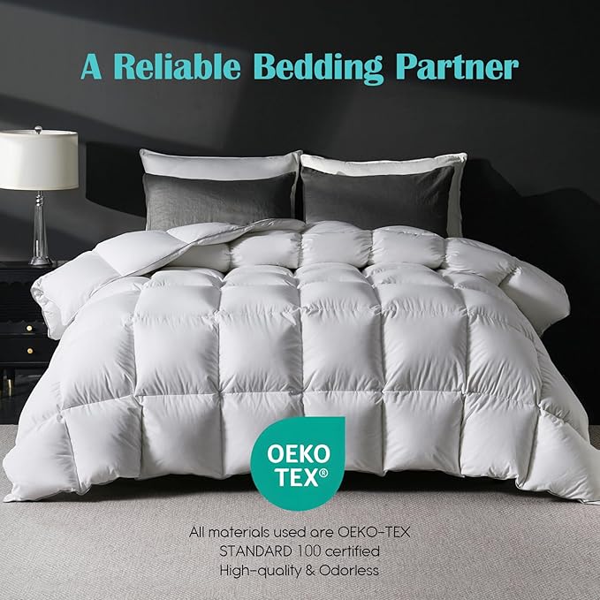Goose Feather Down Fiber Comforter King Size, 100% Cotton Cover Ultra Soft Fluffy King Duvet Insert, Luxurious Hotel Bedding Comforter for All Season, White 106"x90"