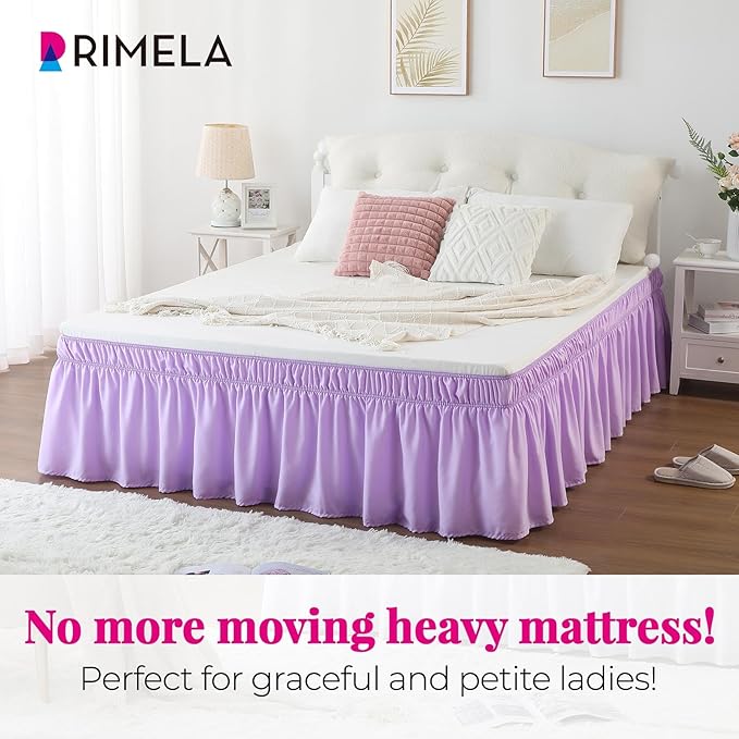 RIMELA Bed Skirting Queen Size Lilac Purple Bed Skirt 18 Inch Drop, Wrap Around Elastic Adjustable Bedskirt, Dust Ruffle for Bed Frame & Box Spring Soft Durable Fabric Machine Washable Easy to Install