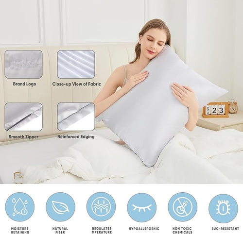 100% Mulberry Silk Pillowcases with Zipper– Luxurious, Anti-Aging Pillow Covers, 22 Momme 6A Grade Silk Pillow Cases 2 Pack for Hair and Skin Care (White, Standard)