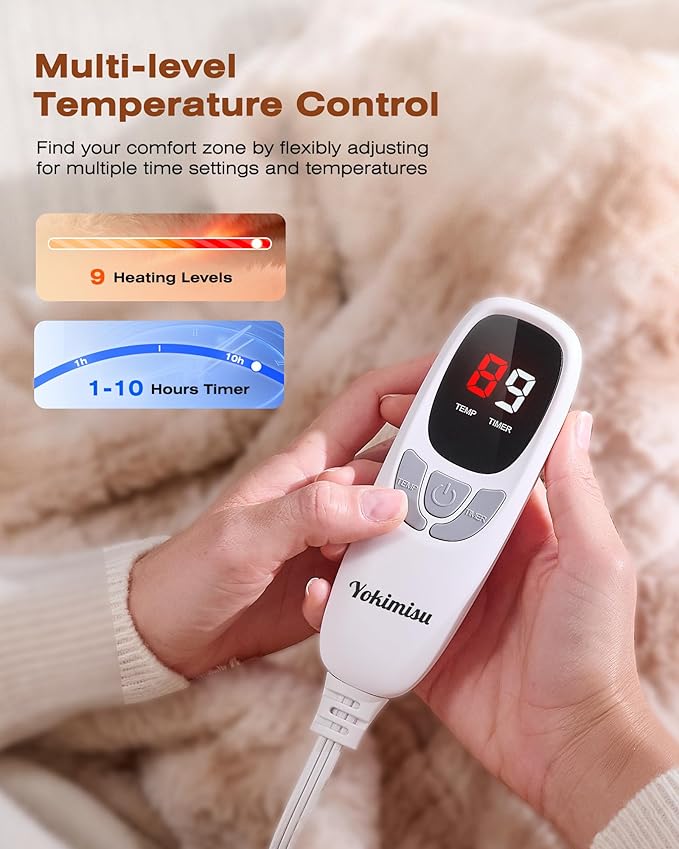 Electric Blanket King Size 90"x100", Dual Zone Heated Blanket with 9 Heat Levels & 1-10H Timer, Faux Fur & Flannel, Soft Cozy Gift for Women/Men, for Couch, Bed & Office, ETL Certified (Dyed Brown)