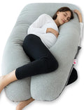 Meiz Pregnancy Pillows Cooling, Pregnancy Pillow U Shaped, Full Body Pillow and Maternity Pillow for Support Neck/Back/Legs with Pregnancy Pillow Cooling Jersey Cover & Velvet Cover, Grey