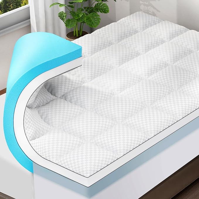 OLANLY Dual-Layer 4 Inch Full Size Memory Foam Mattress Topper for Back Pain, 2 Inch Cooling Pillow Top Mattress Pad Cover and 2 Inch Gel Memory Foam Topper, Deep Elastic Pocket, White