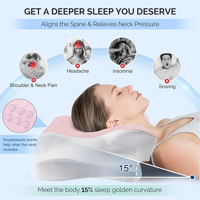 Cervical Pillow for Neck Pain Relief - Cooling Ergonomic Dual-Sided Orthopedic Neck Pillow with Ice Silk Pillowcase, Breathable Memory Foam Contour Pillow for Side, Back, Stomach Sleepers