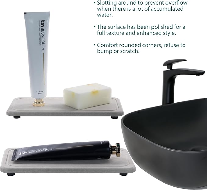 2 Pcs Water Absorbing Stone Trays, Kitchen/Bathroom Sink Soap Dish, Diatomite Tray Used for Hand Soap & Cosmetic Bottles in The Modern Home, 4" W x 8.3" L, Gray