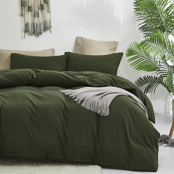 Cottonight Army Green Comforter Set Queen Dark Green Bedding Set Full Plain Modern Style Blanket Quilts Soft Breathable Comforter Set for Women Men