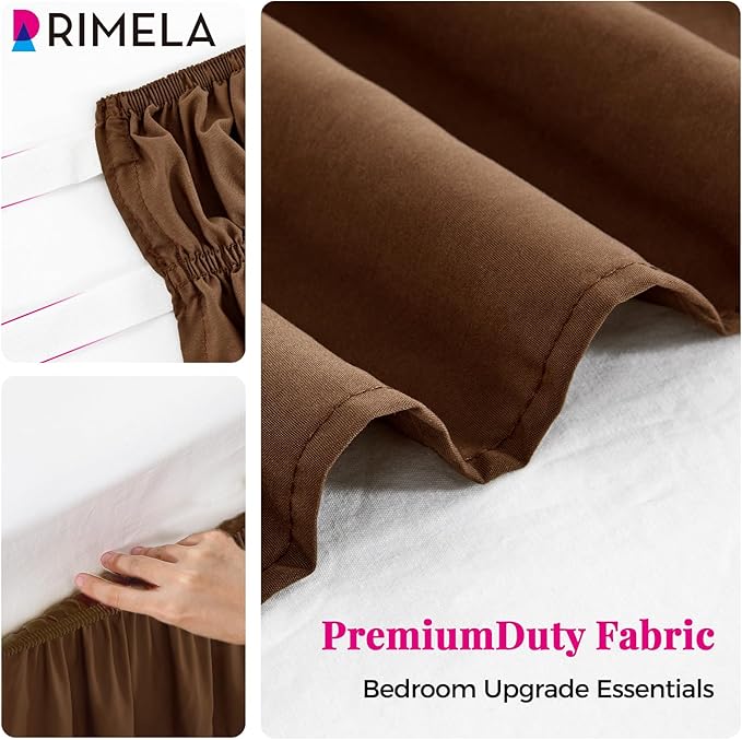 RIMELA Bed Skirt Queen Size 15 Inch Drop, Elastic Bed Skirting for Bed Base and Frame, Bedding Dust Ruffle Easy to Install, Wrap Around Adjustable Bedskirt, Chocolate Brown