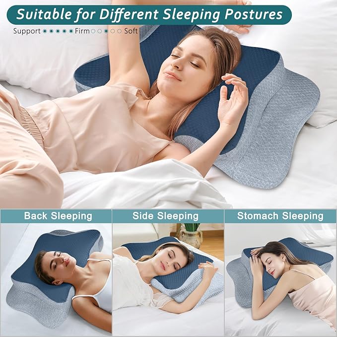 Cervical Neck Pillow for Pain Relief Sleeping, Contour Memory Foam Pillow, Ergonomic Side Sleeper Pillow for Adults, Cooling Orthopedic Neck Support Pillow for Back Stomach Sleepers