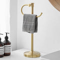 BESy 17 Inch Brushed Gold Stand Towel Bar Hanger Hand Towel Bar Bathroom Vanity Countertop Towel Holder Free Standing Stainless Steel Towel Ring Hardware Accessories Towel Rack