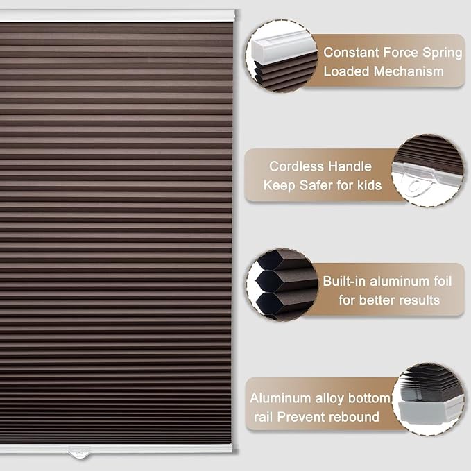 MYshade 1.5-Inch Cellular Cordless Blackout Shades,Thermal Insulating Noise Reducing Waterproof Blinds,Honeycomb Window Treatments for Indoor Light Control (Taupe-48 W x 72" H)