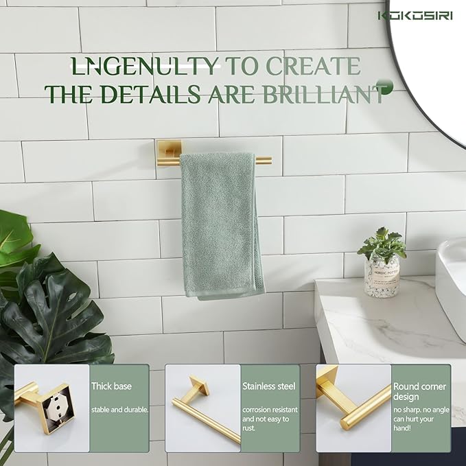 KOKOSIRI Bathroom Towel Bar Gold Hand Towel Holders Wall Mount Toilet Kitchen Cabinet Paper Holder Stainless Steel Bath Accessories, B3008BG